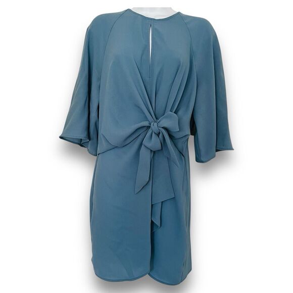 TopShop Nordstrom Size 8 US Mini Draped Knot Dress Light Dusty Blue Back Cutout - Picture 2 of 15